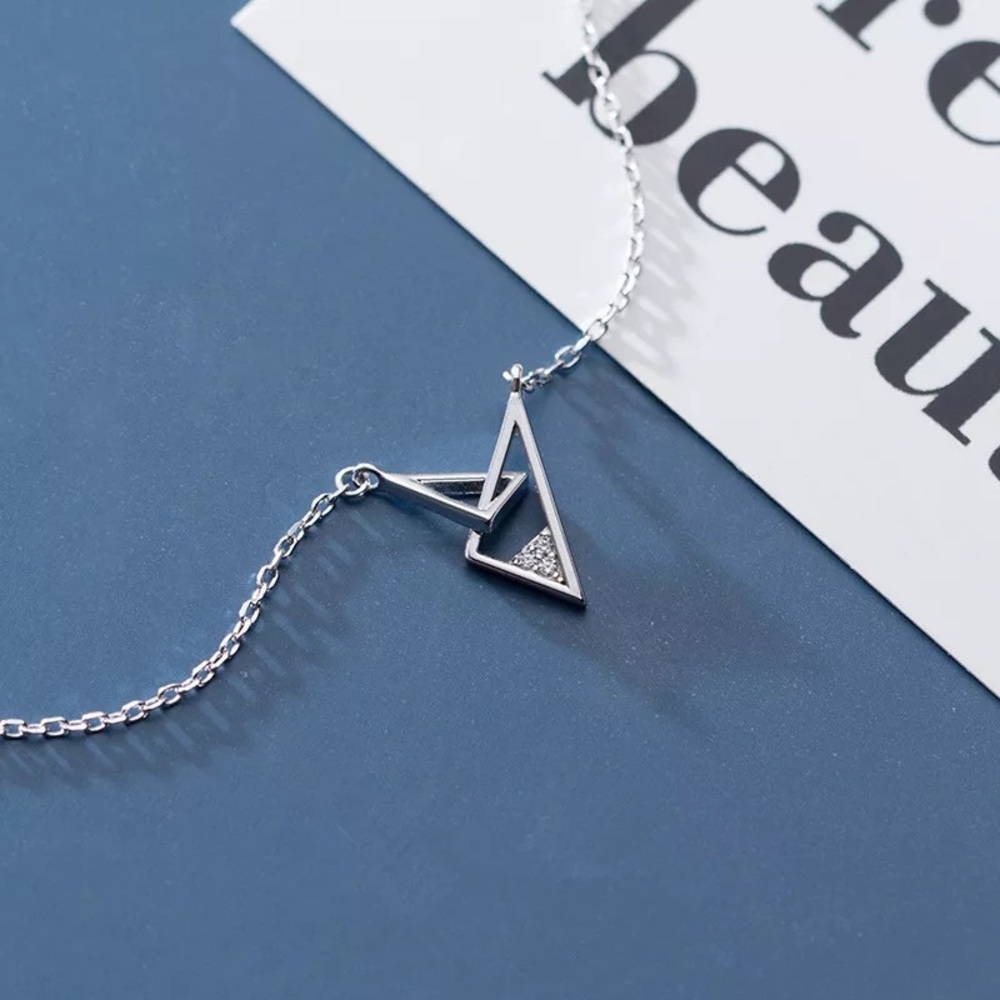 New Sterling Silver 925 Crystal Triangle adjustable Necklace